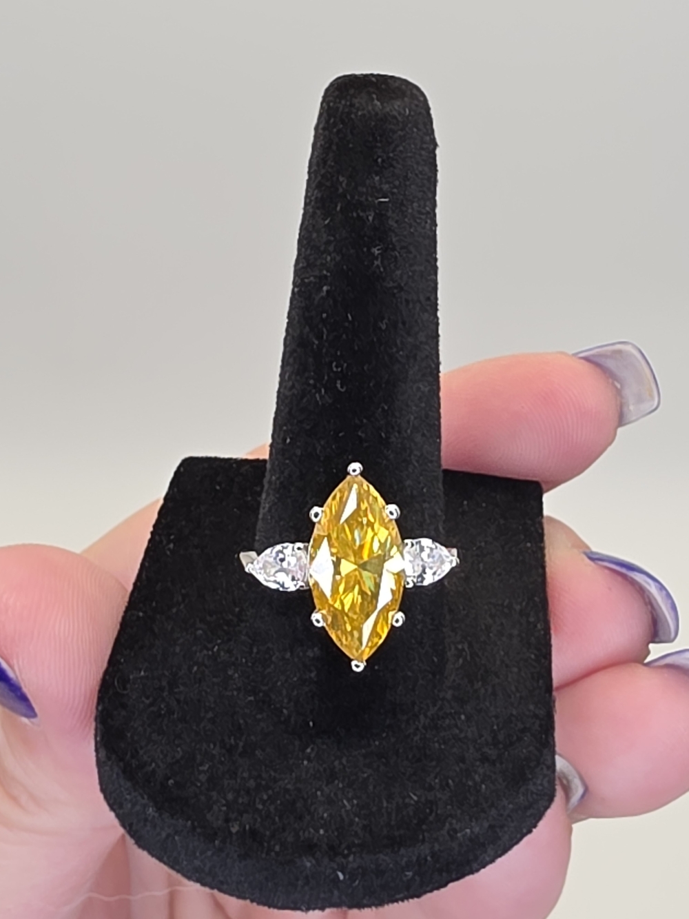 Yellow 5ct Marquise Moissanite Set In S925 Size 8